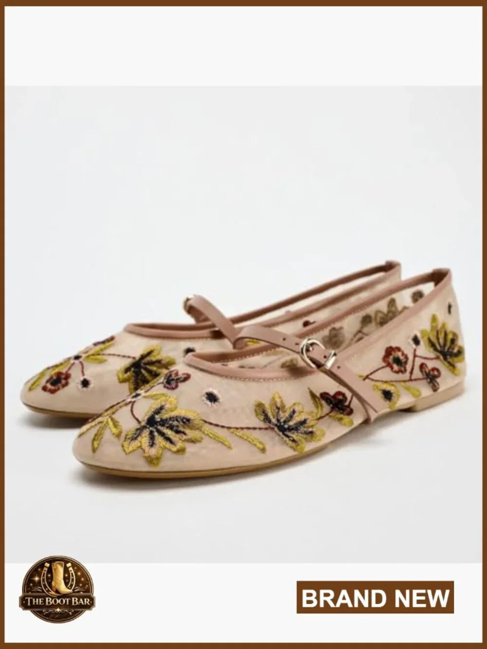 Embroidered Floral Mesh Ballet Flats Round Toe Mary Jane Women's Shoes